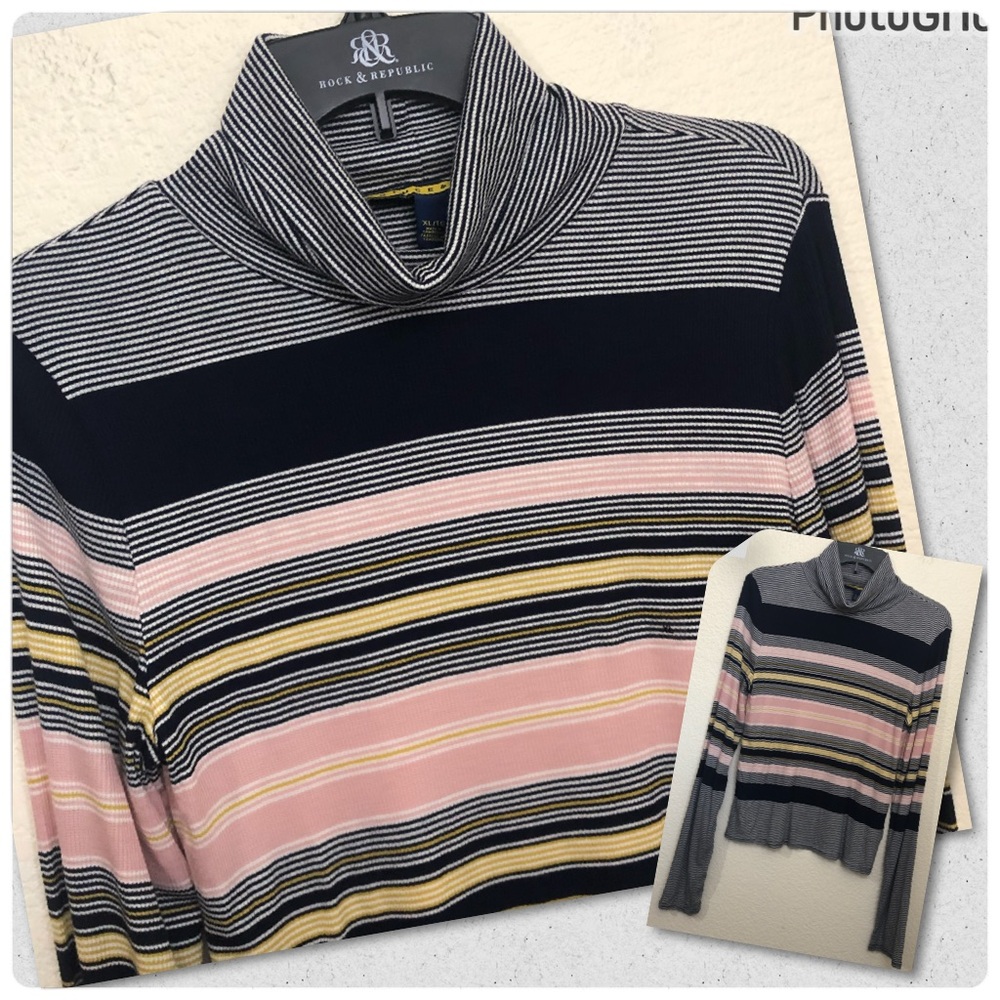 PRINCE & FOX Juniors XL Striped Turtleneck Lightweight Sweater Top NWT